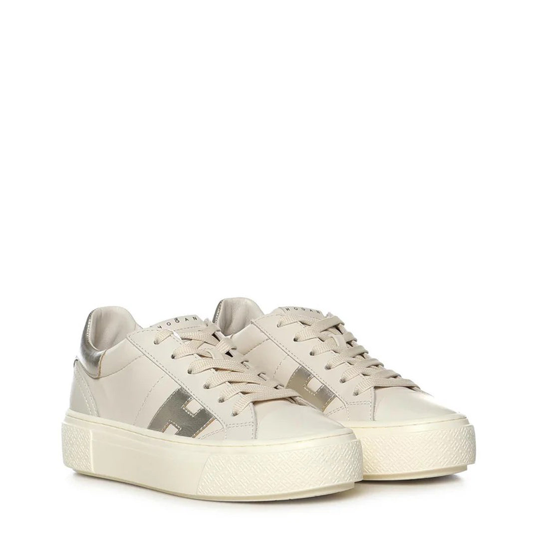 Light Beige Low-Top Sneakers with Metallic Accents