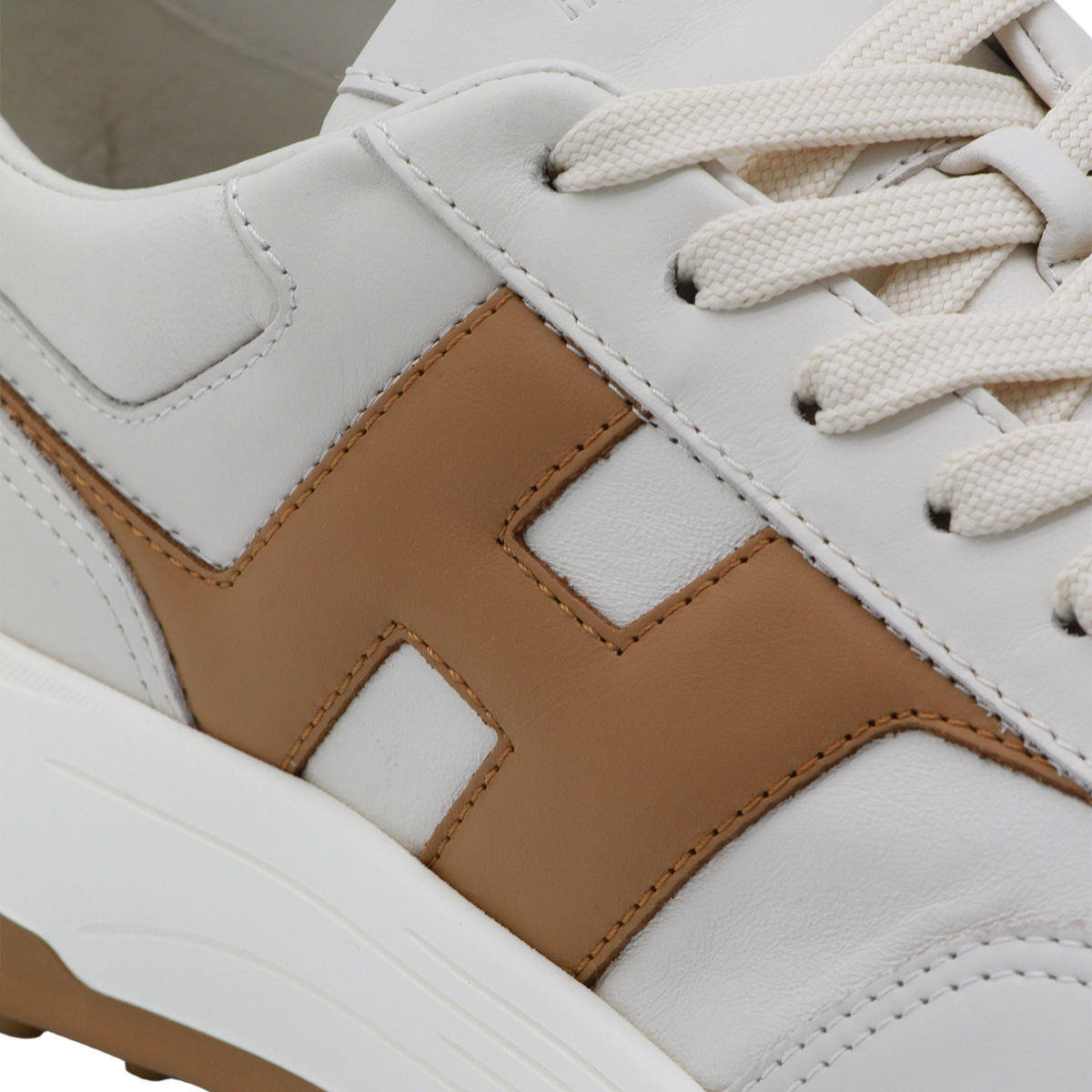 Cream Base Sneakers with Tan Logo