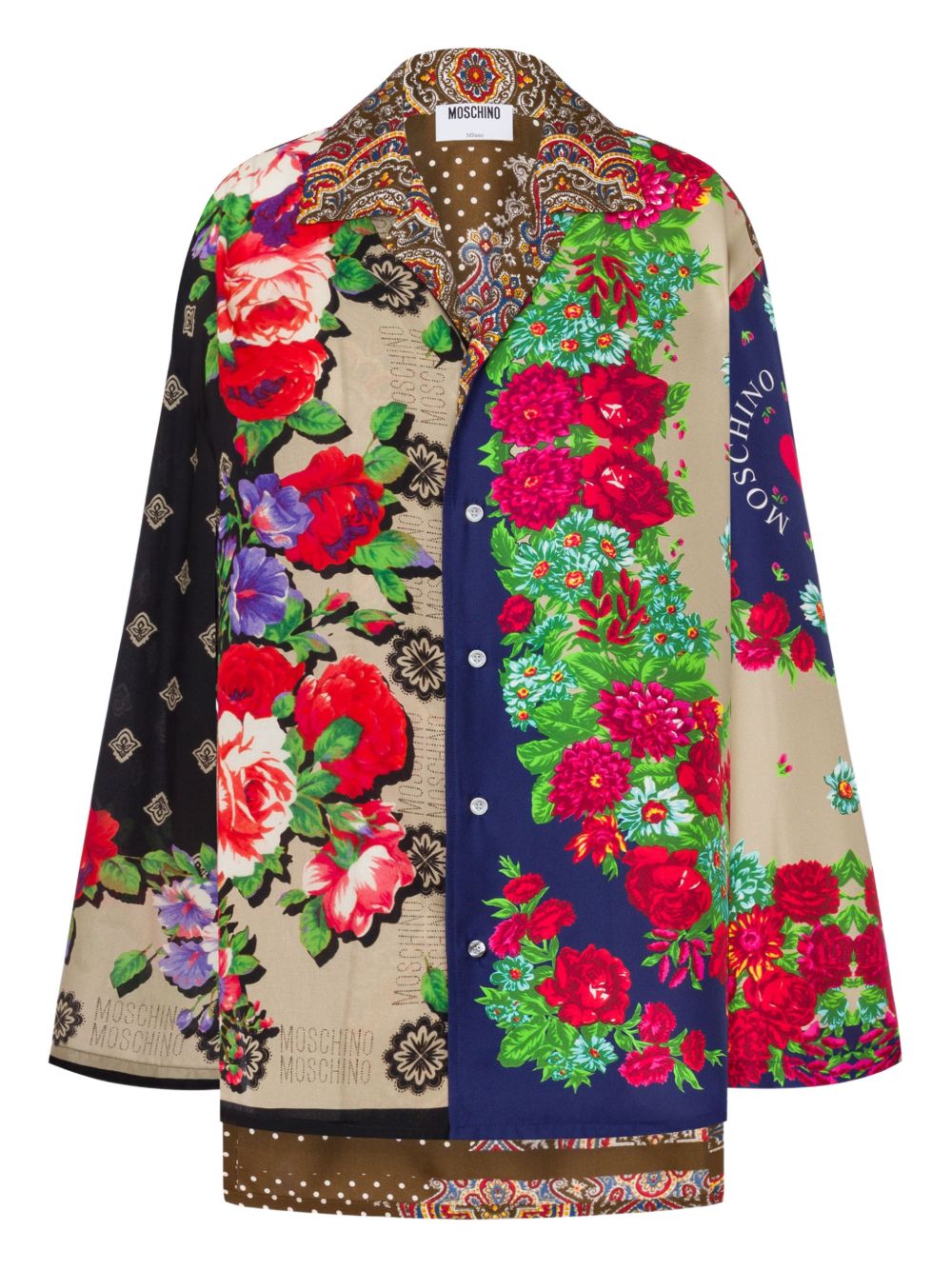 Patchwork Floral Print Long-Sleeved Top In Silk