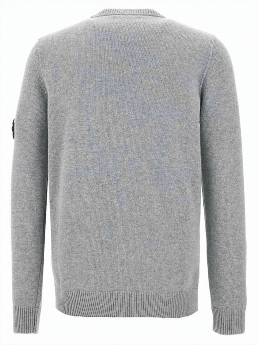 Classic Crew Neck Grey Knitwear Sweater with Compass Patch
