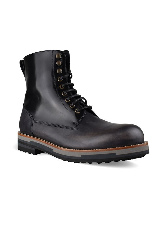 Shiny Black Leather Ankle Boots