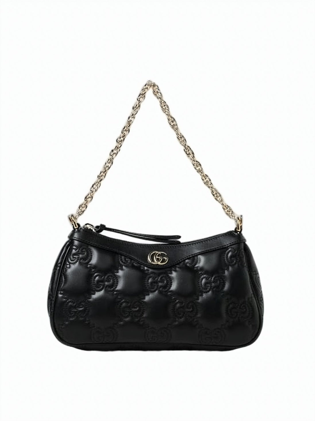 Quilted Black Shoulder Bag with Embossed Logo and Chain Strap