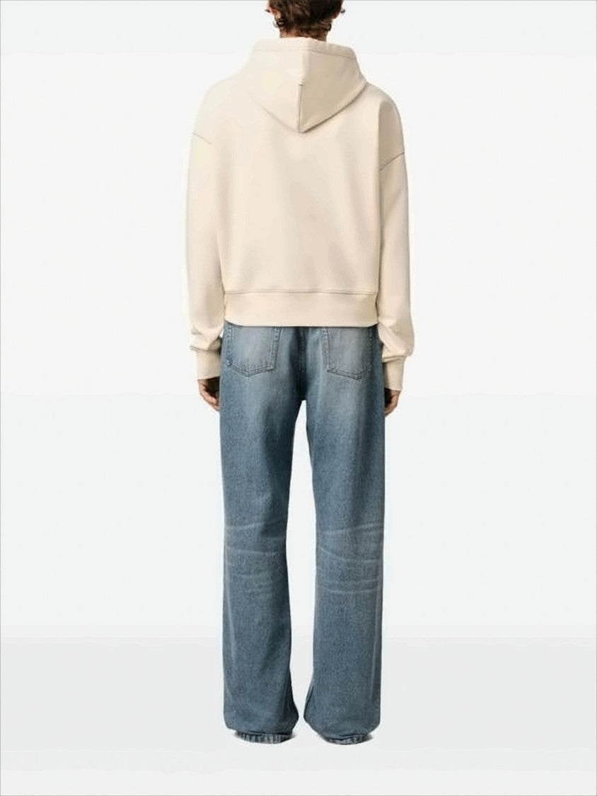 Cropped Hoodie with Drawstring and Embroidered Logo Detail