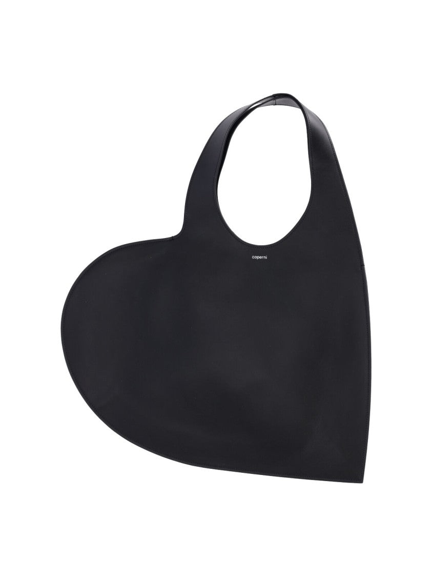 Heart-Shaped Black Calf Leather Tote Bag