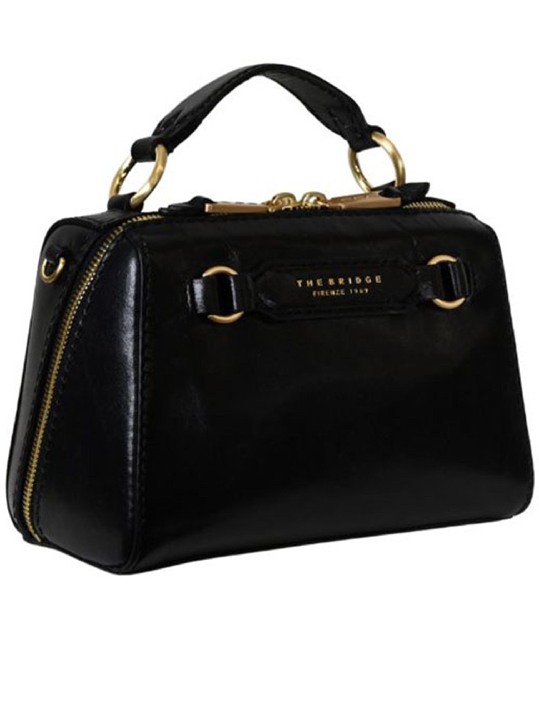 Black Top Handle Structured Leather Handbag