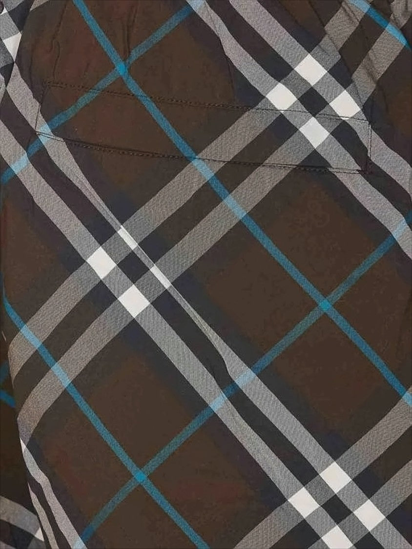 Plaid Patterned Nylon Shorts with Drawstring Waist