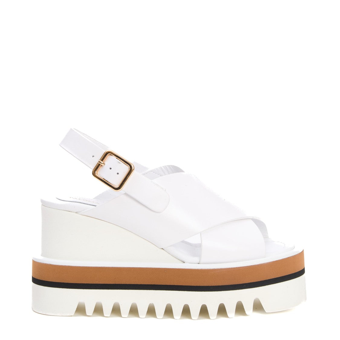 White Leather Crossover High Wedge