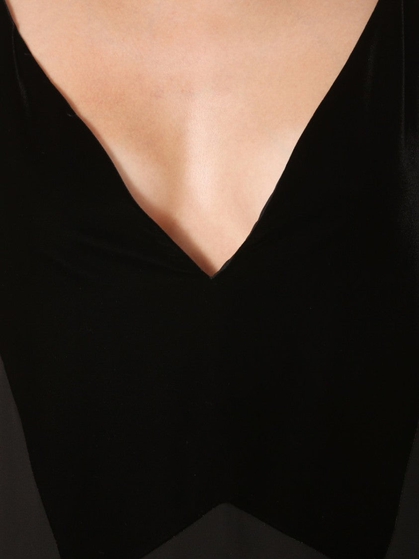 Midi Dress With Velvet Neck Detail