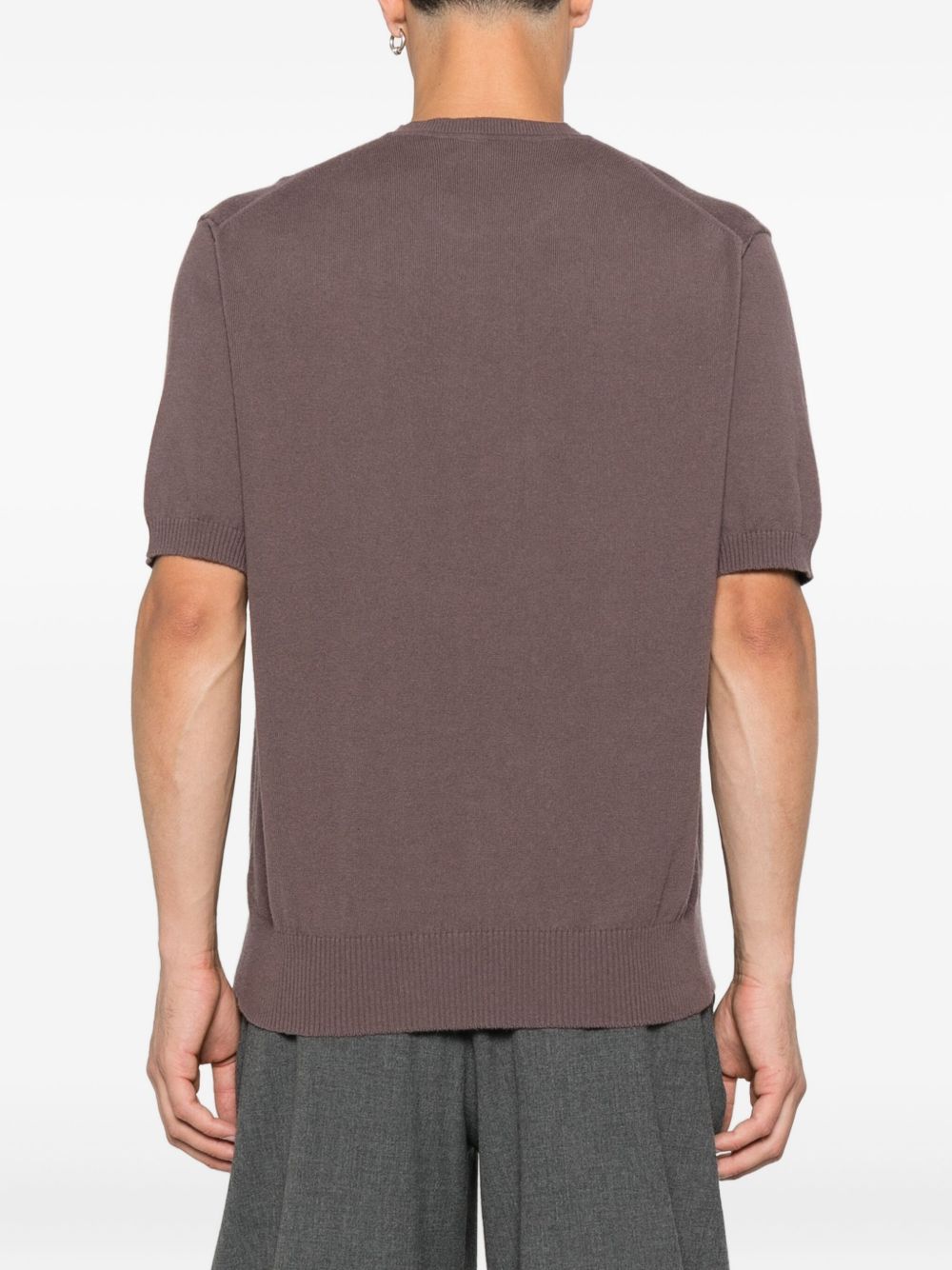 Short-Sleeved Brown Sweatshirt with Logo Embroidery
