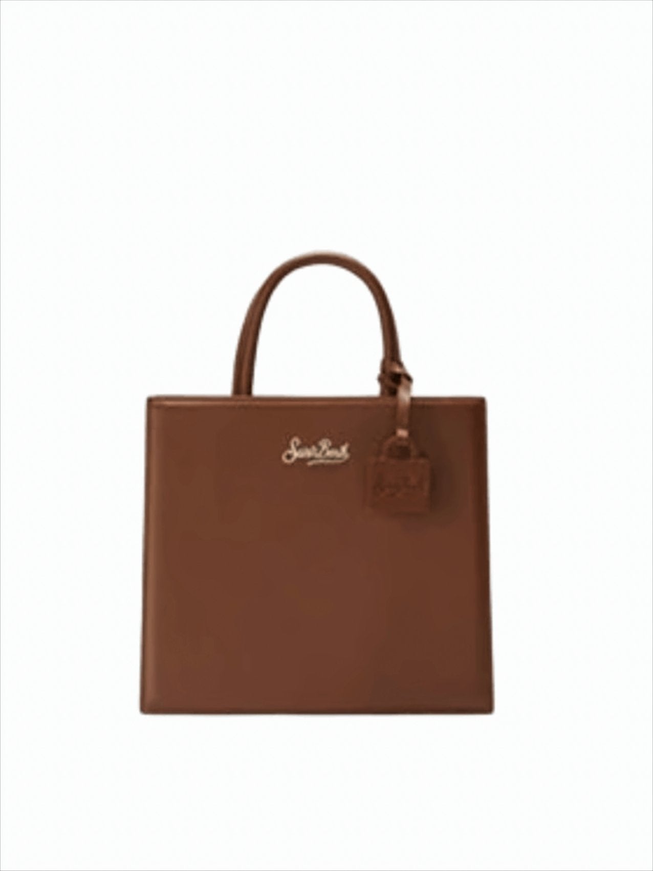 Structured Brown Leather Midi Shop Bag