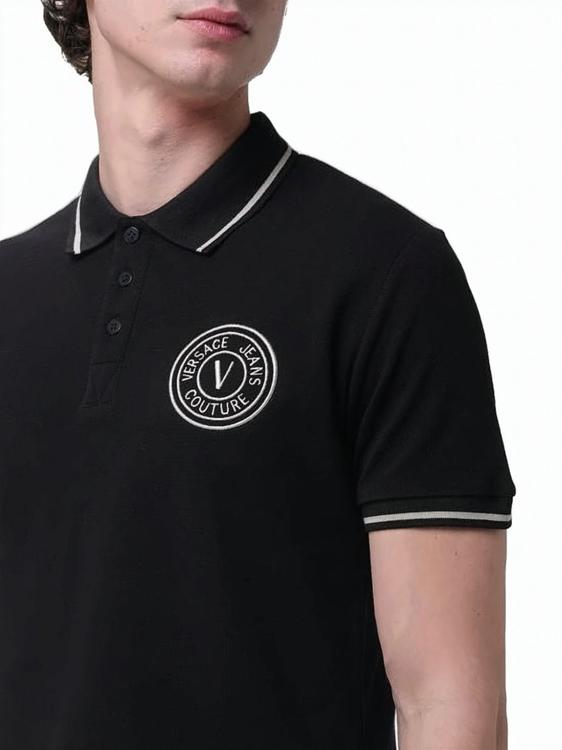 Short-Sleeved Polo Shirt with Contrasting Stripes