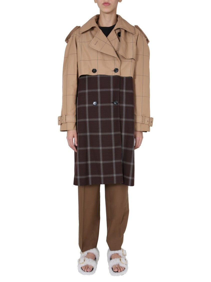 Double-Breasted Trench Coat With Two-Tone Design