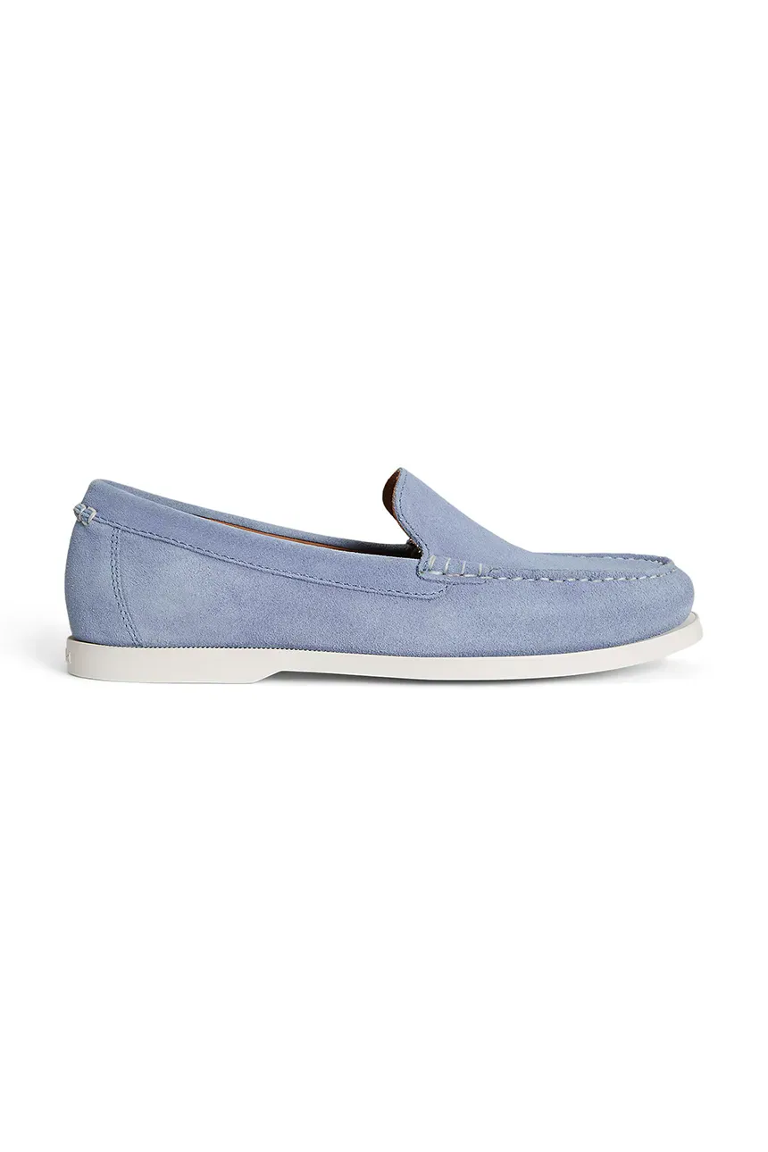 Suede Loafers with Moccasin Toe and Detailed Stitching