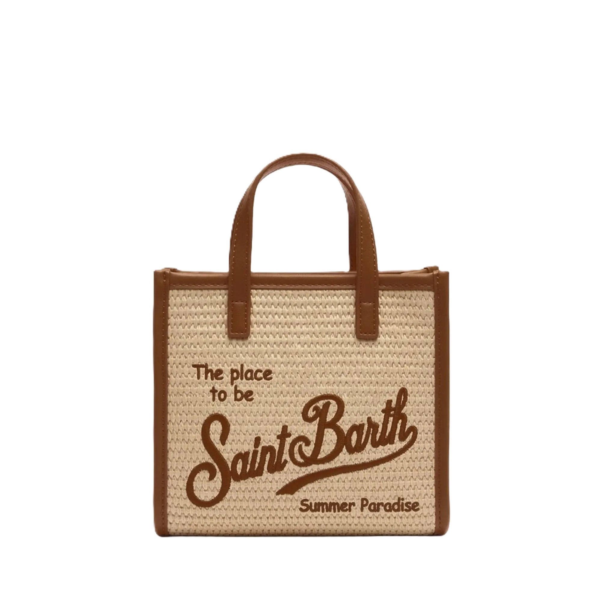 Rectangular Woven Tote Bag with Leather Trim