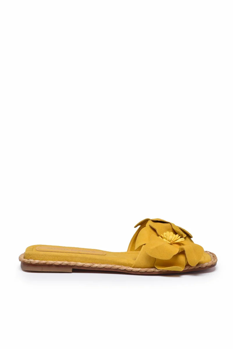 Suede Slide Sandals - Yellow