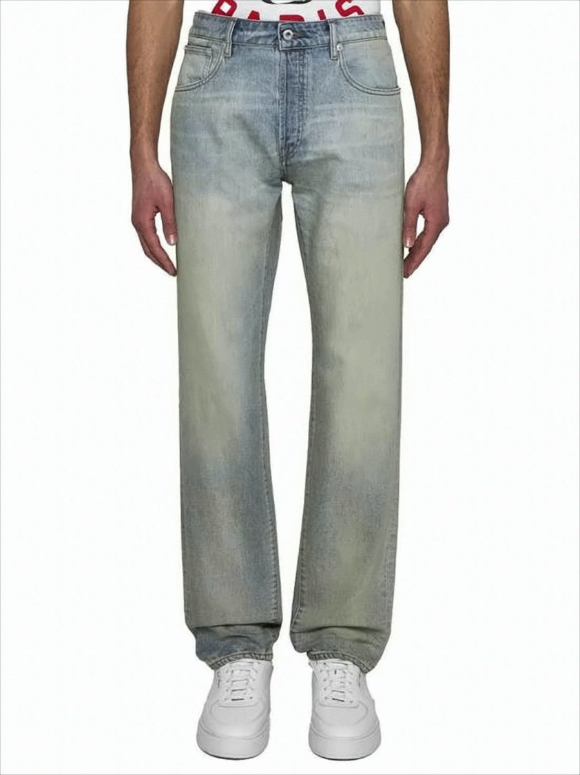Relaxed Fit Light Blue Denim Pants With Classic Five-Pocket Styling