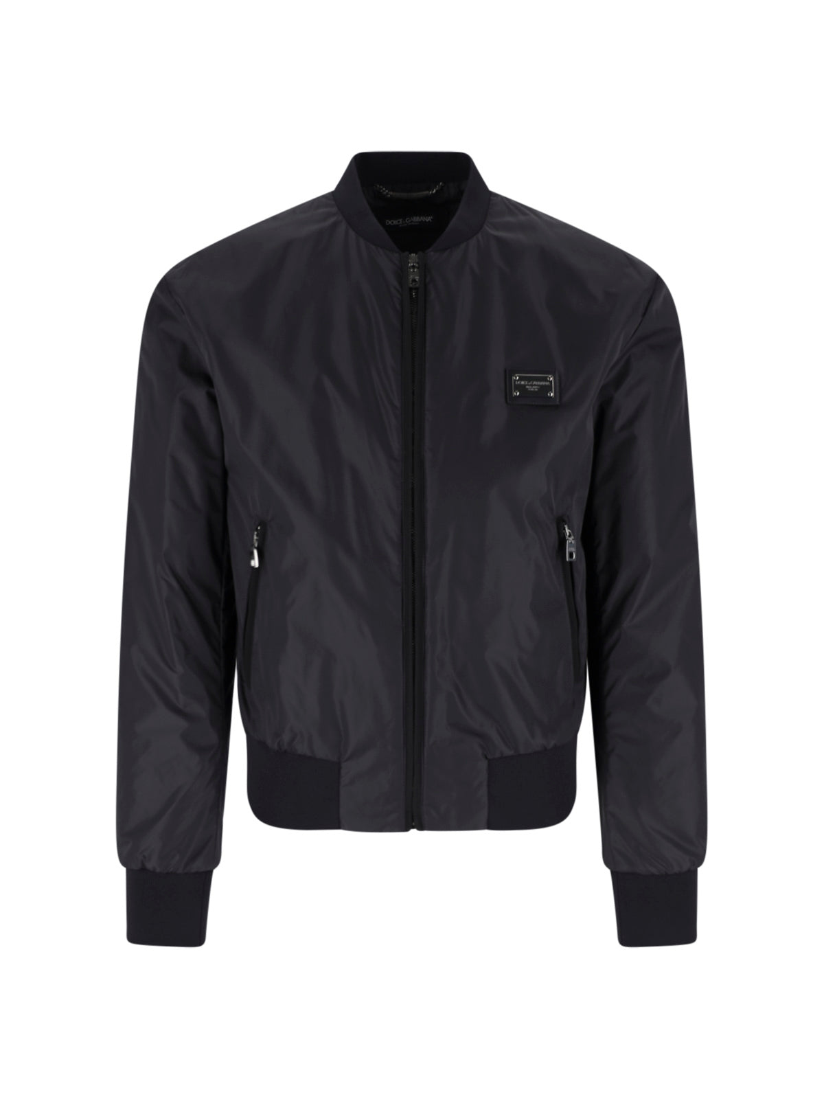 Black Sleek Ribbed Trim Bomber Jacket