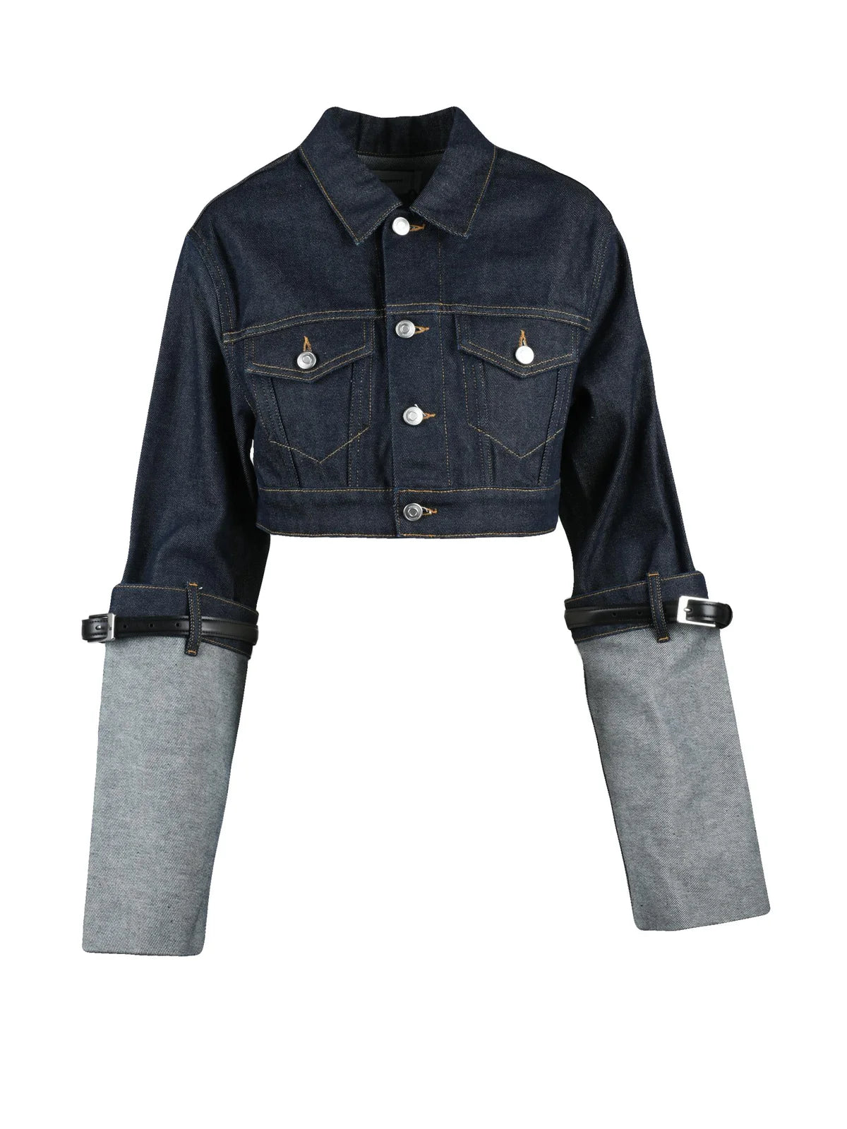 Blue Cotton Leather Women's Short Denim Jacket