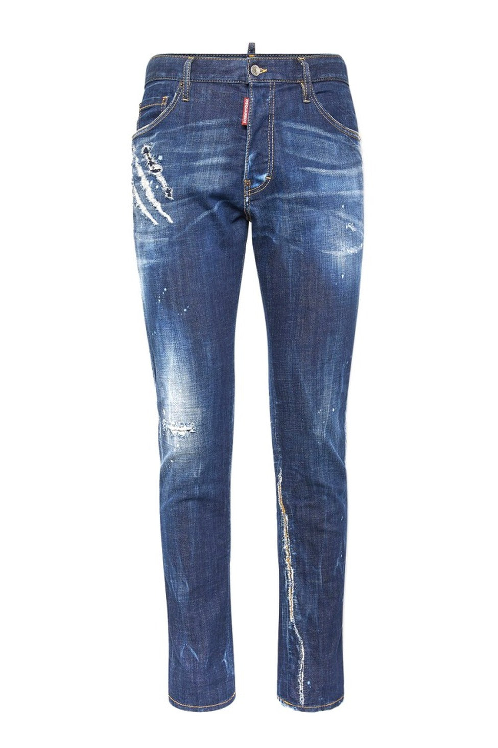 Slim-Fit Blue Denim Jeans With Distressed Finish