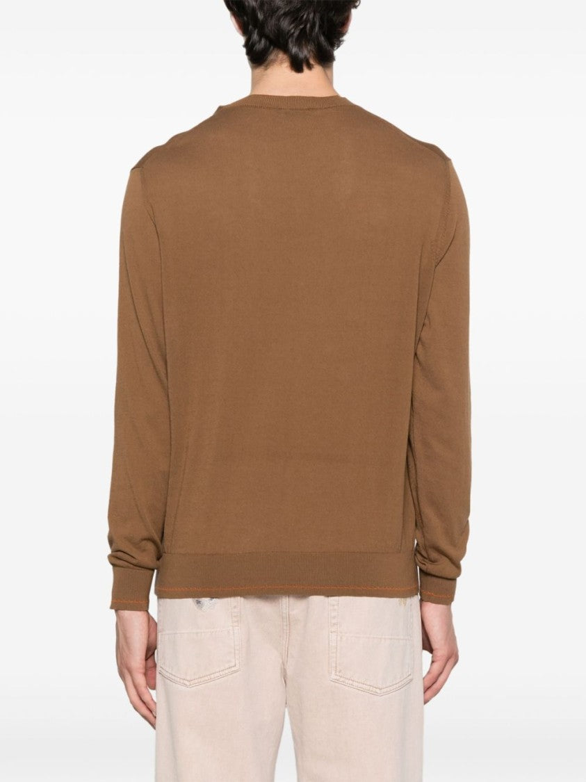 Solid Brown Cotton Sweater with Crew Neckline