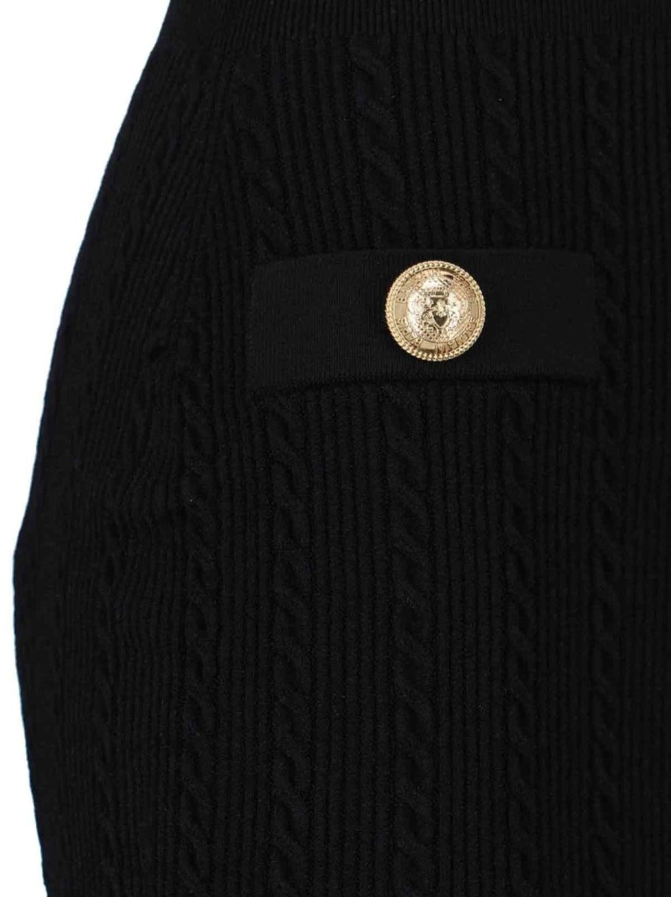 Fitted Black Dress With Ribbed Texture And Gold Accents
