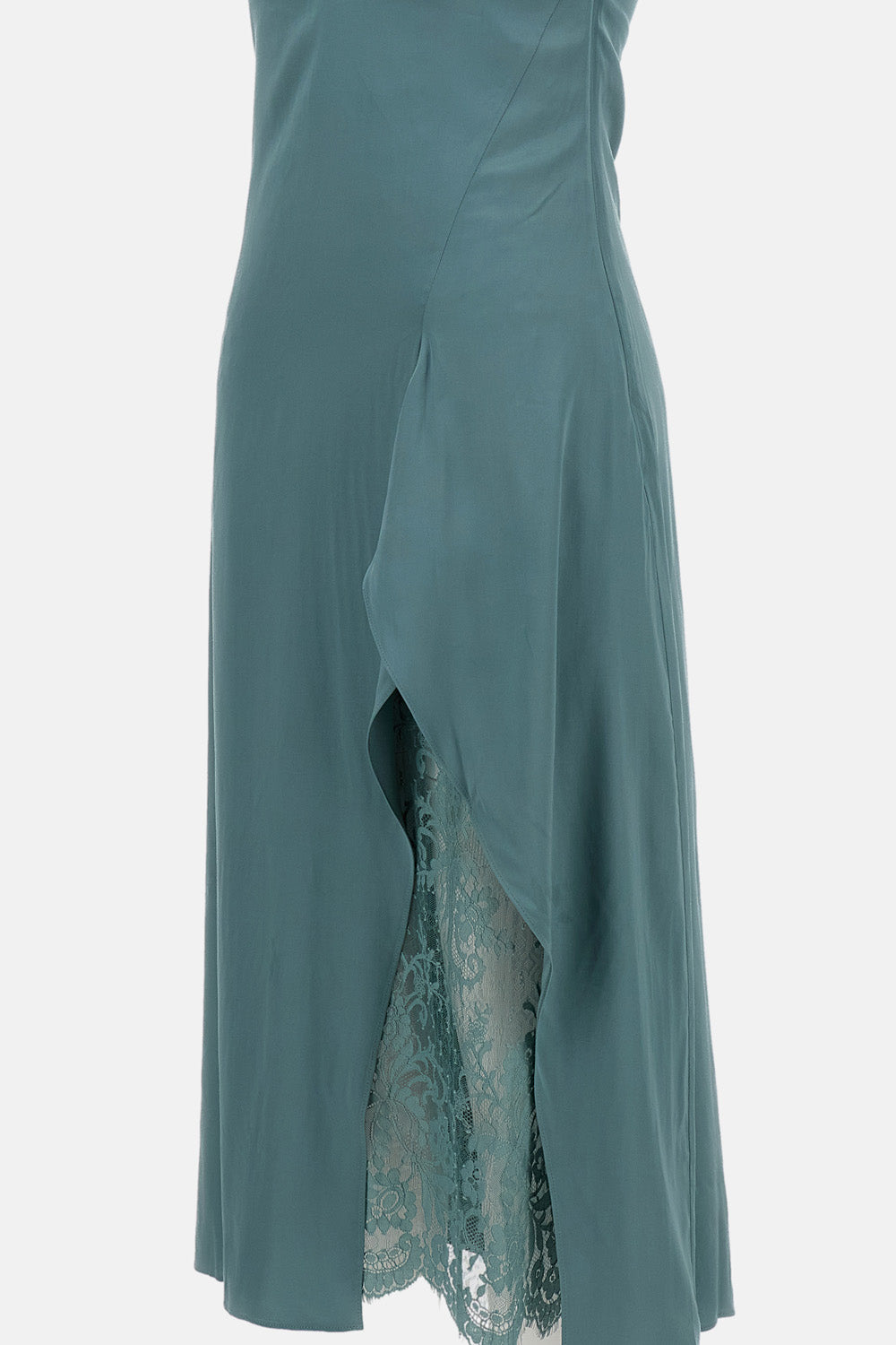 Green Midi Dress with Ruffled Overlay