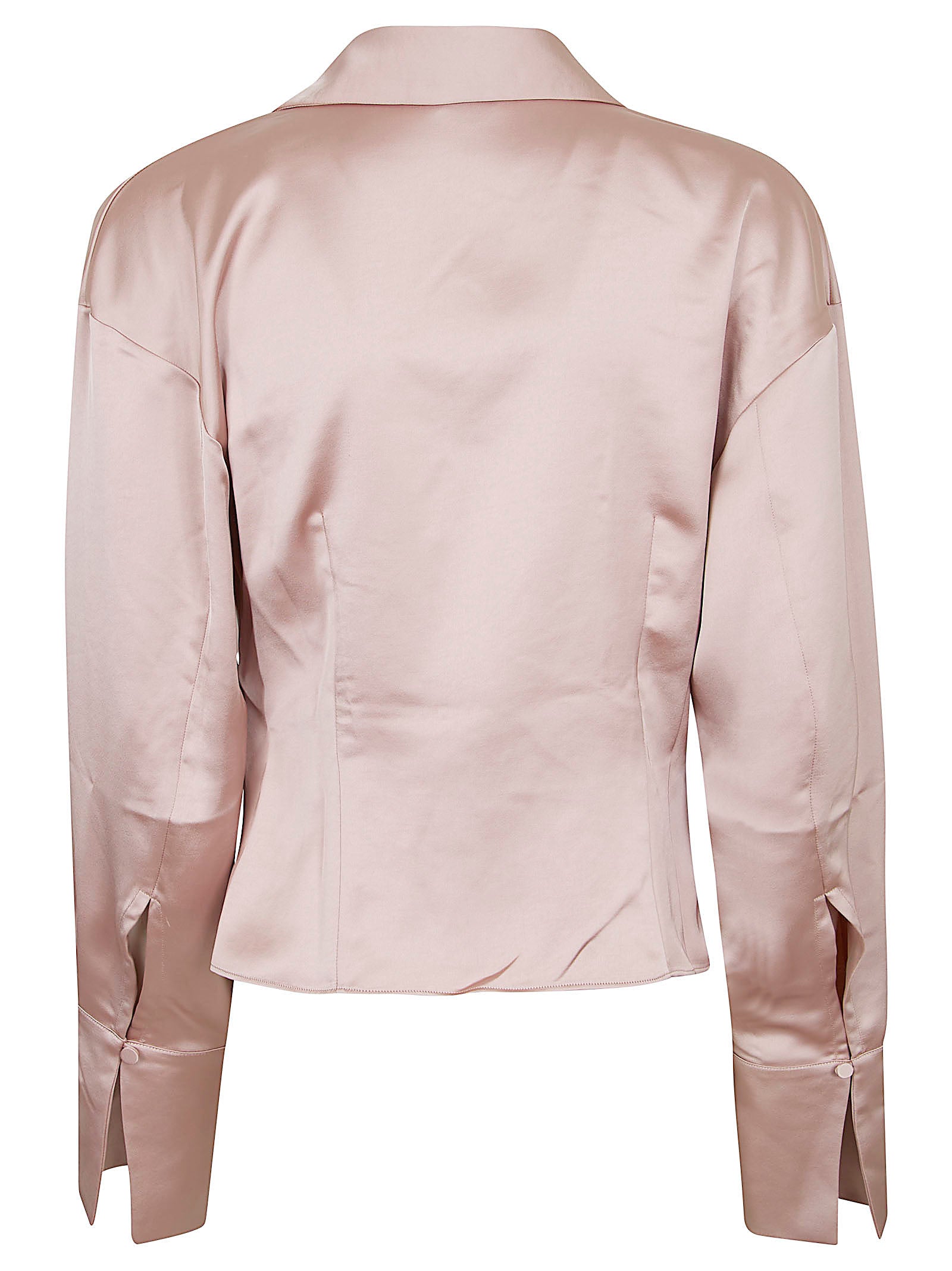 Deep V-Neckline Wide Collar Satin Blouse