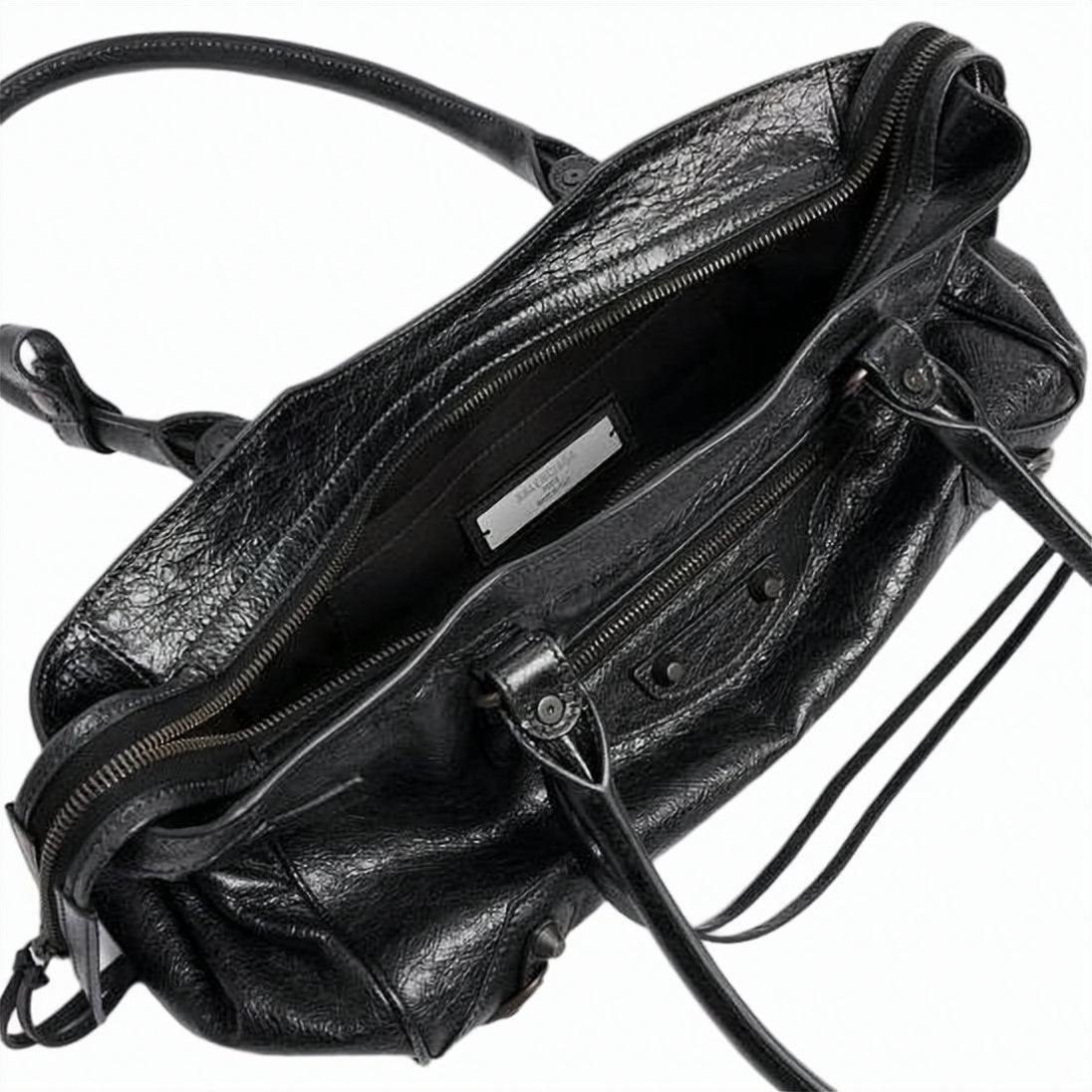 Black Textured Lambskin Studded Shoulder Bag