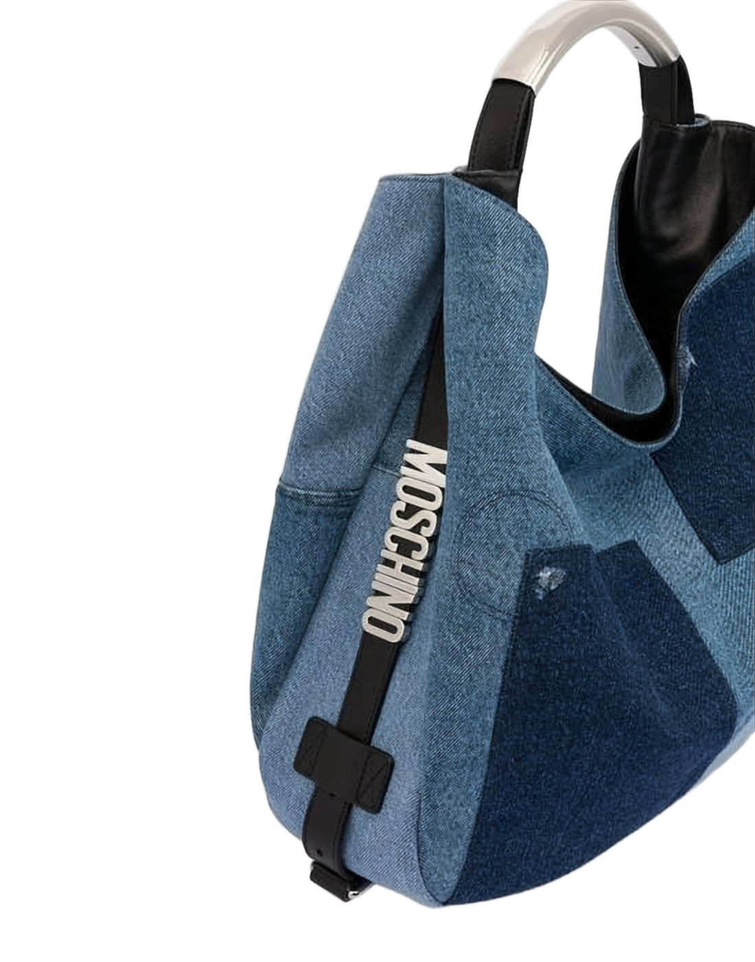 Patchwork Denim Shoulder Bag with Silver-tone Accents