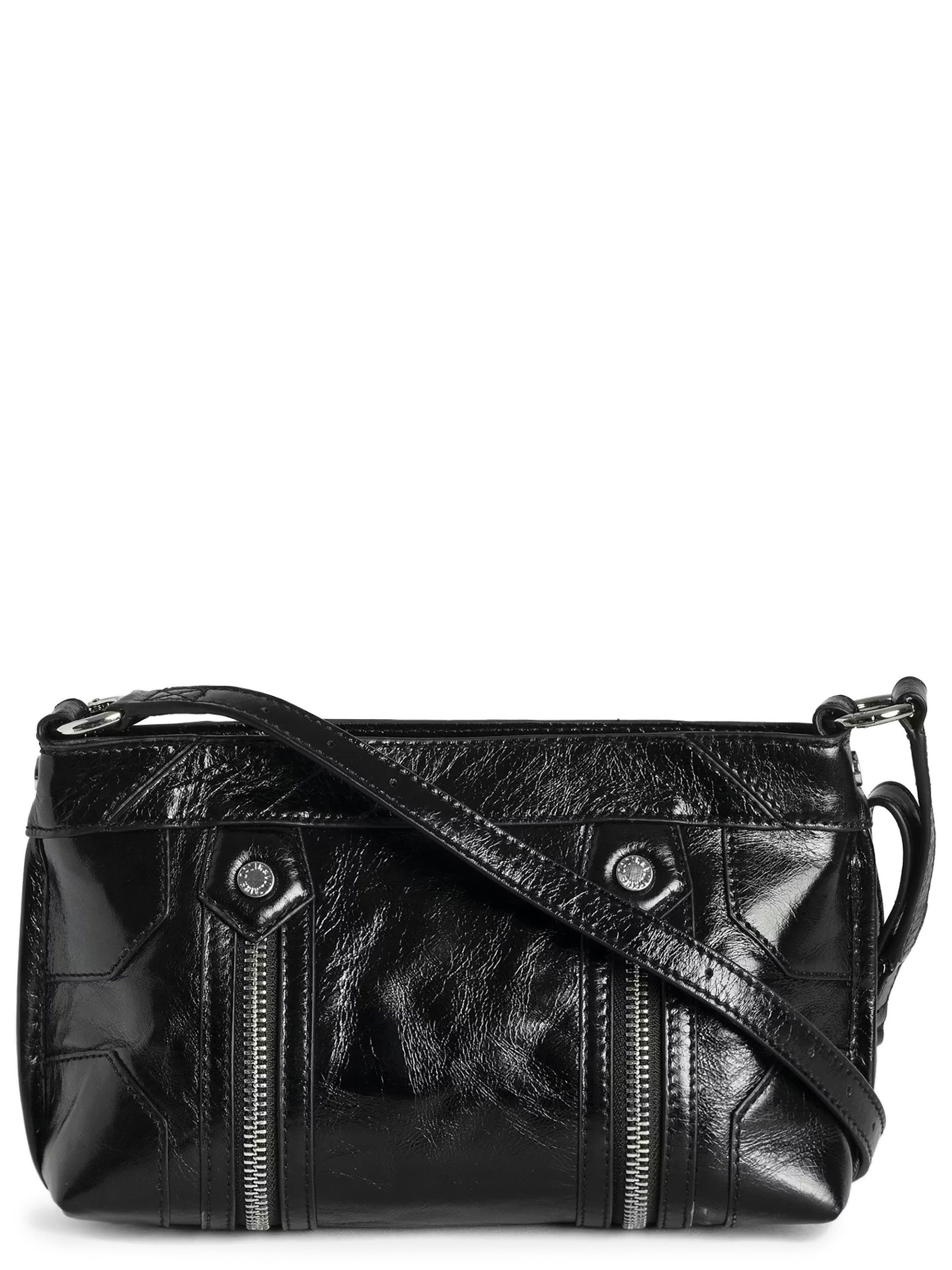 Rectangular Glossy Black Leather Shoulder Bag