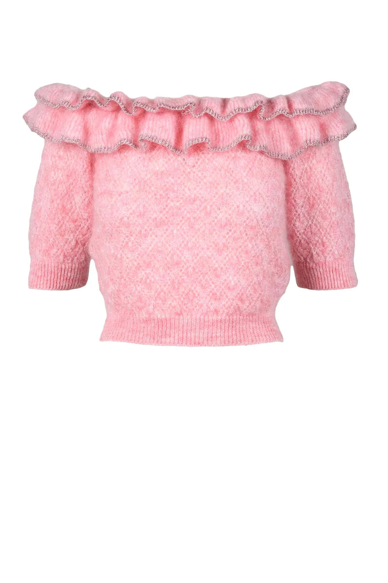 Mohair Polyamide Knit Top - Pink