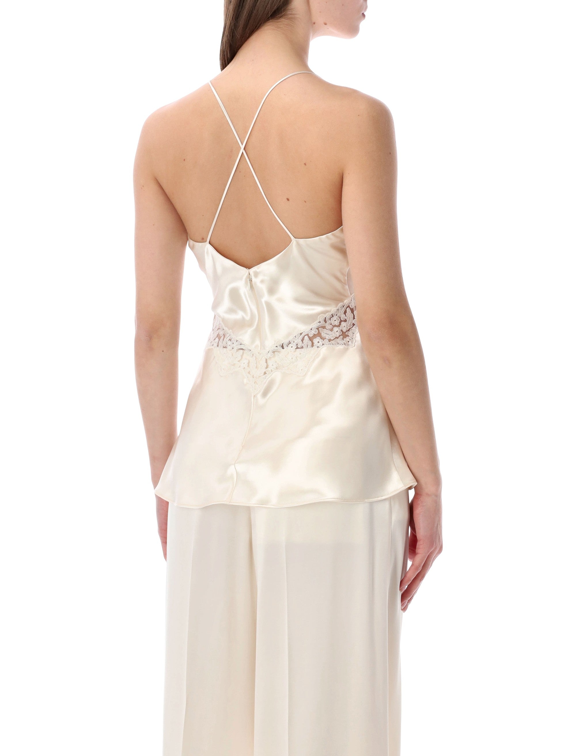Satin Top with Intricate Lace Accents