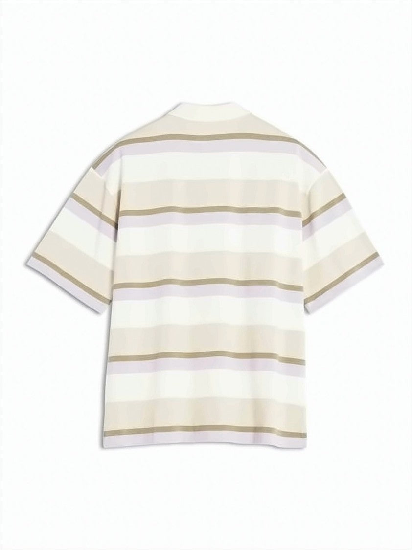 Horizontal Stripe Short-Sleeved Polo Shirt With Classic Collar