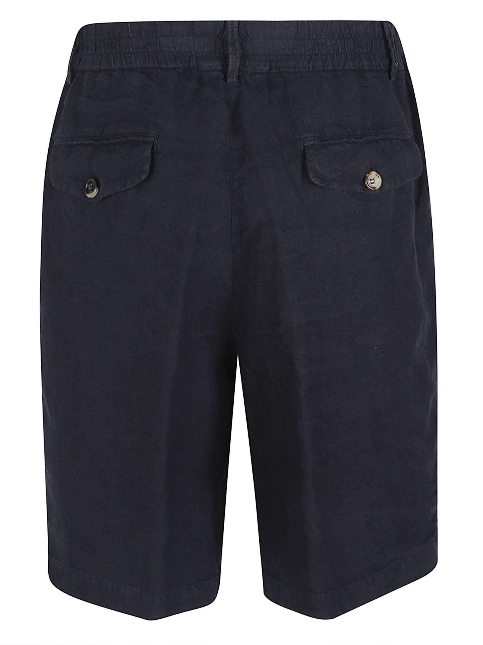 Tailored Black Linen Shorts with Flap Pockets