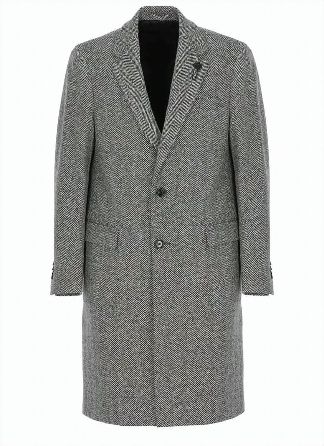 Classic Tailored Grey Herringbone Wool Lardini Coat