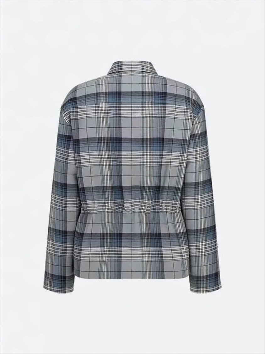 Plaid Wool Jacket With Structured Collar And Zip Closure