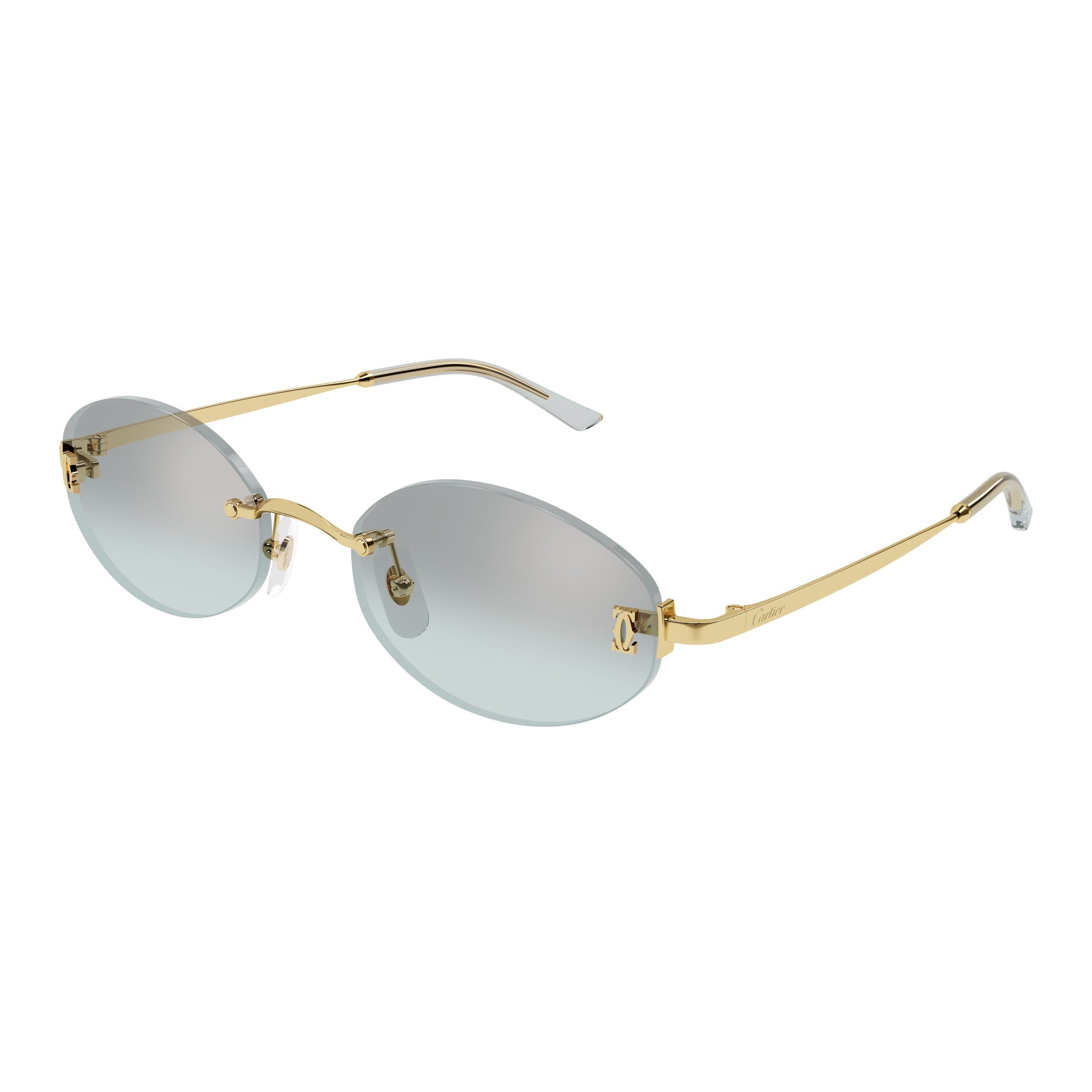 Rimless Oval Sunglasses With Polished Gold Accents