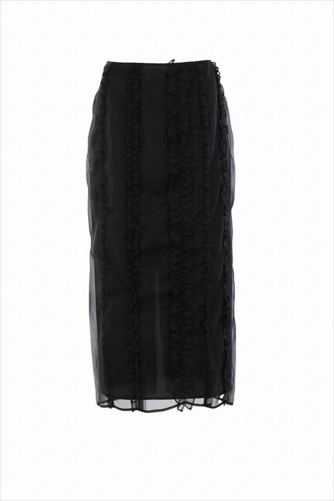 Vertical Ruffled Silk Midi Skirt