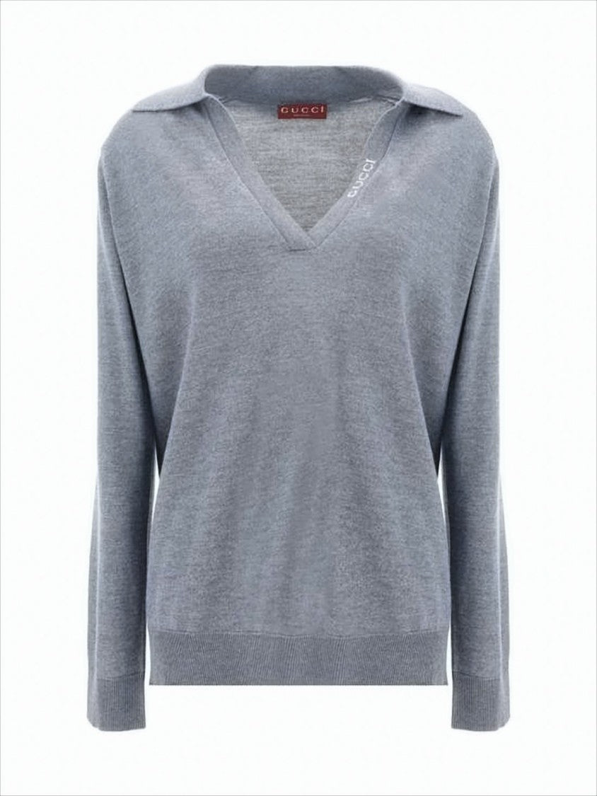 Soft Wool Sweater with V-Neckline