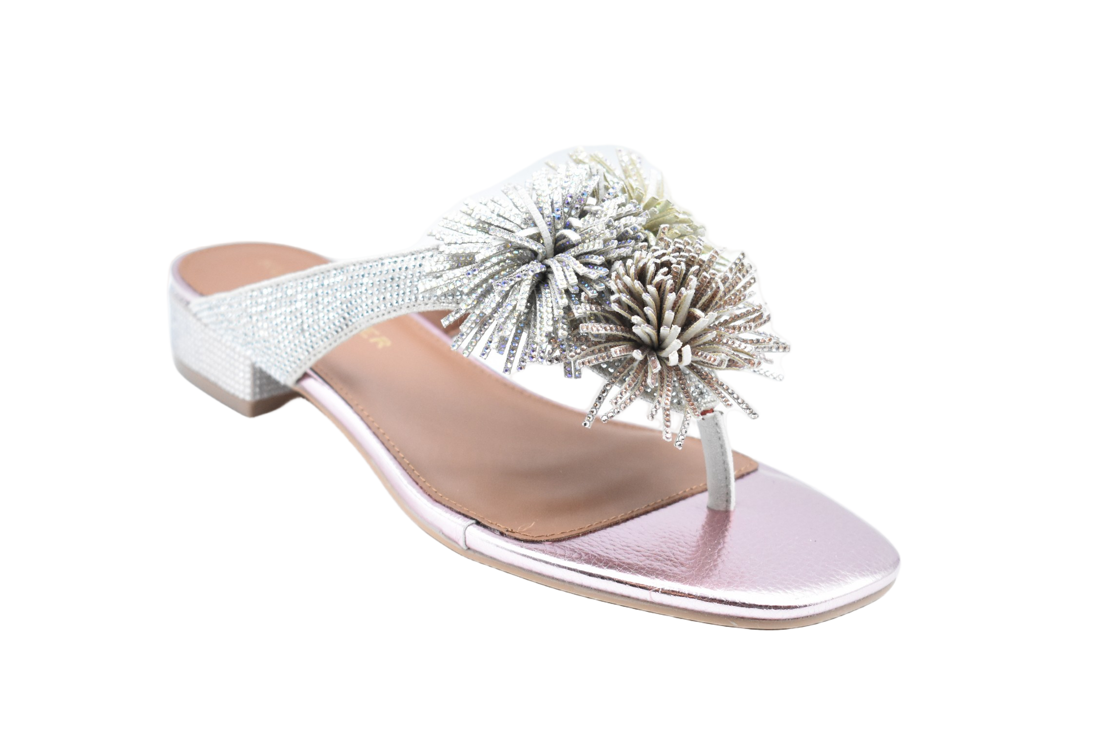 Metallic Low Shoes With Floral Embellishments