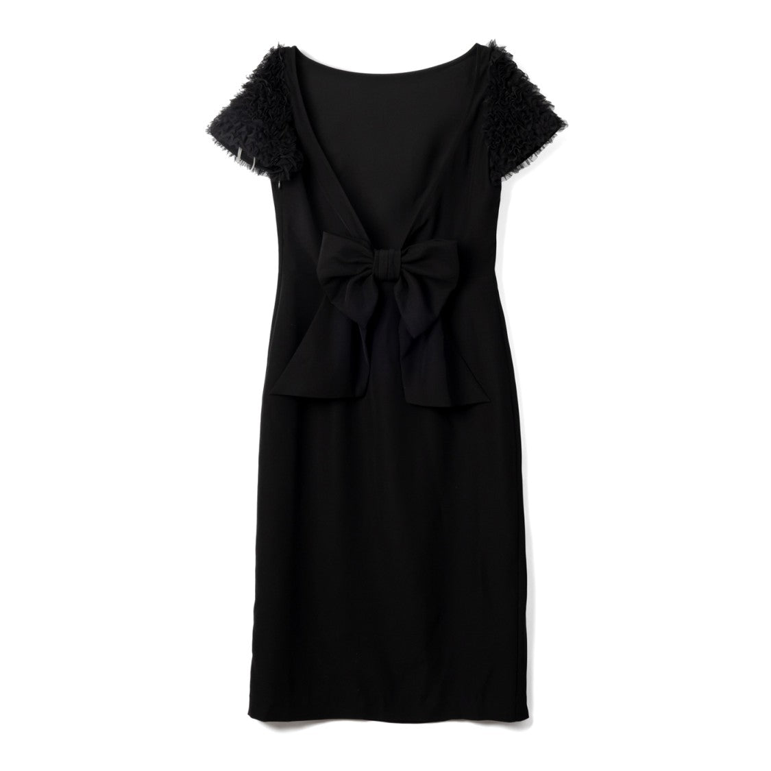 Black Evening Dress With Textured Puff Sleeves