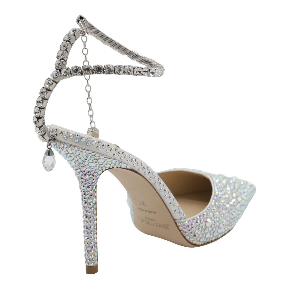 Rhinestone-Embellished High-Heeled Pumps with Ankle Strap