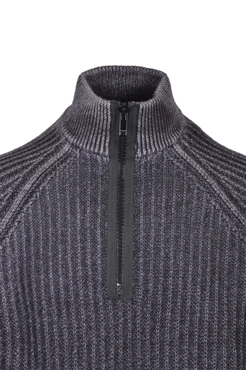 Wool Zip Mock Neck Sweater - Black/Grey