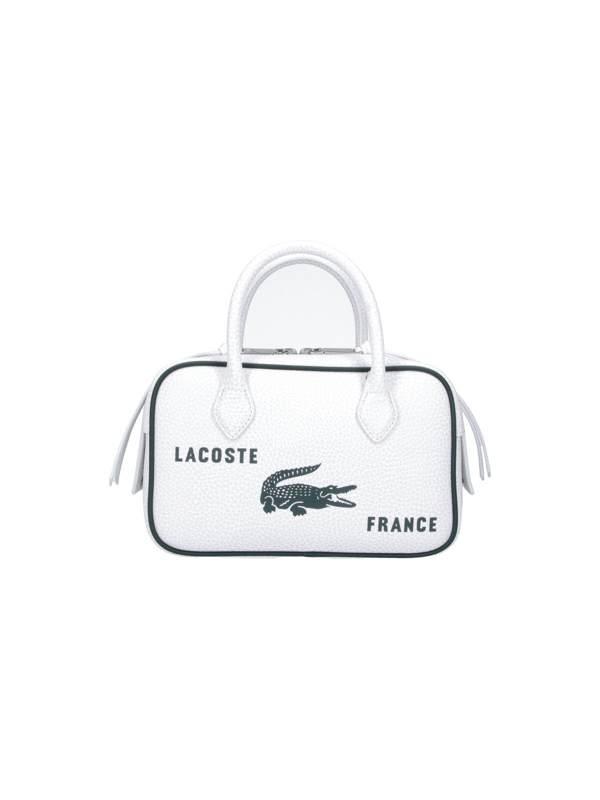 White Rectangular Textured Leather Logo Bag