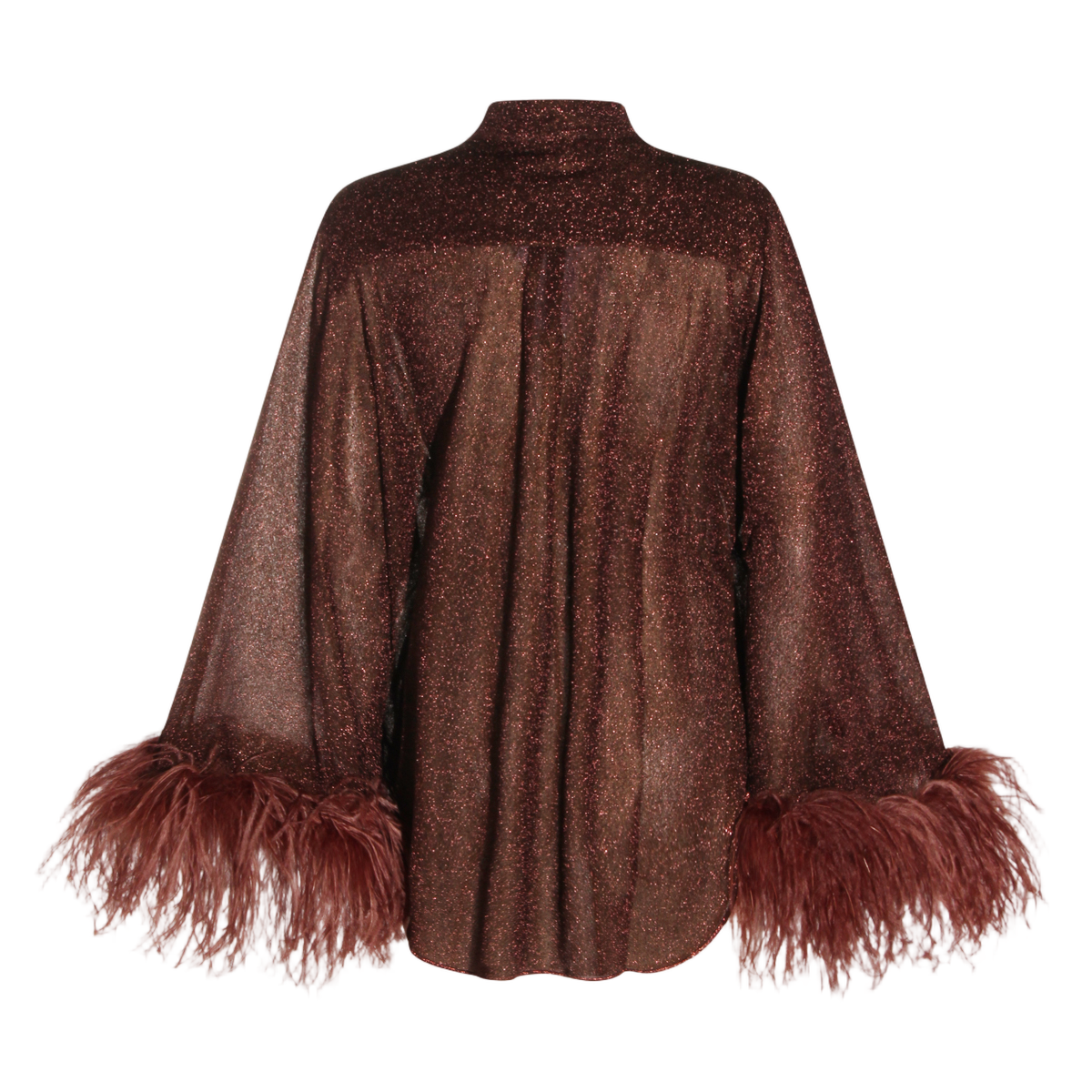 Shimmering Brown Top with Feathered Cuffs