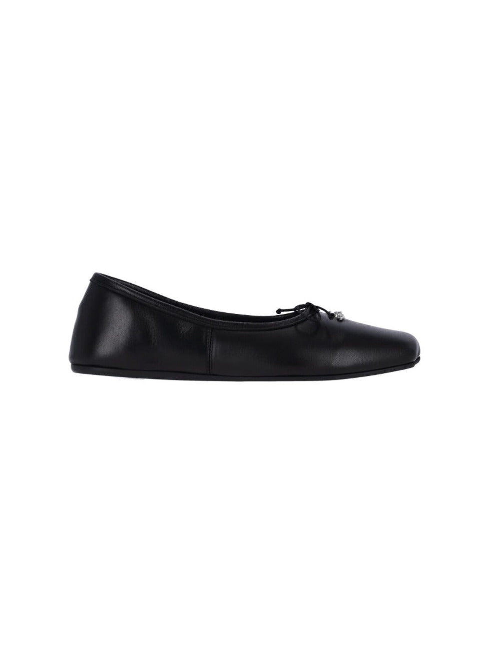 Black Leather Flats With Rounded Toe
