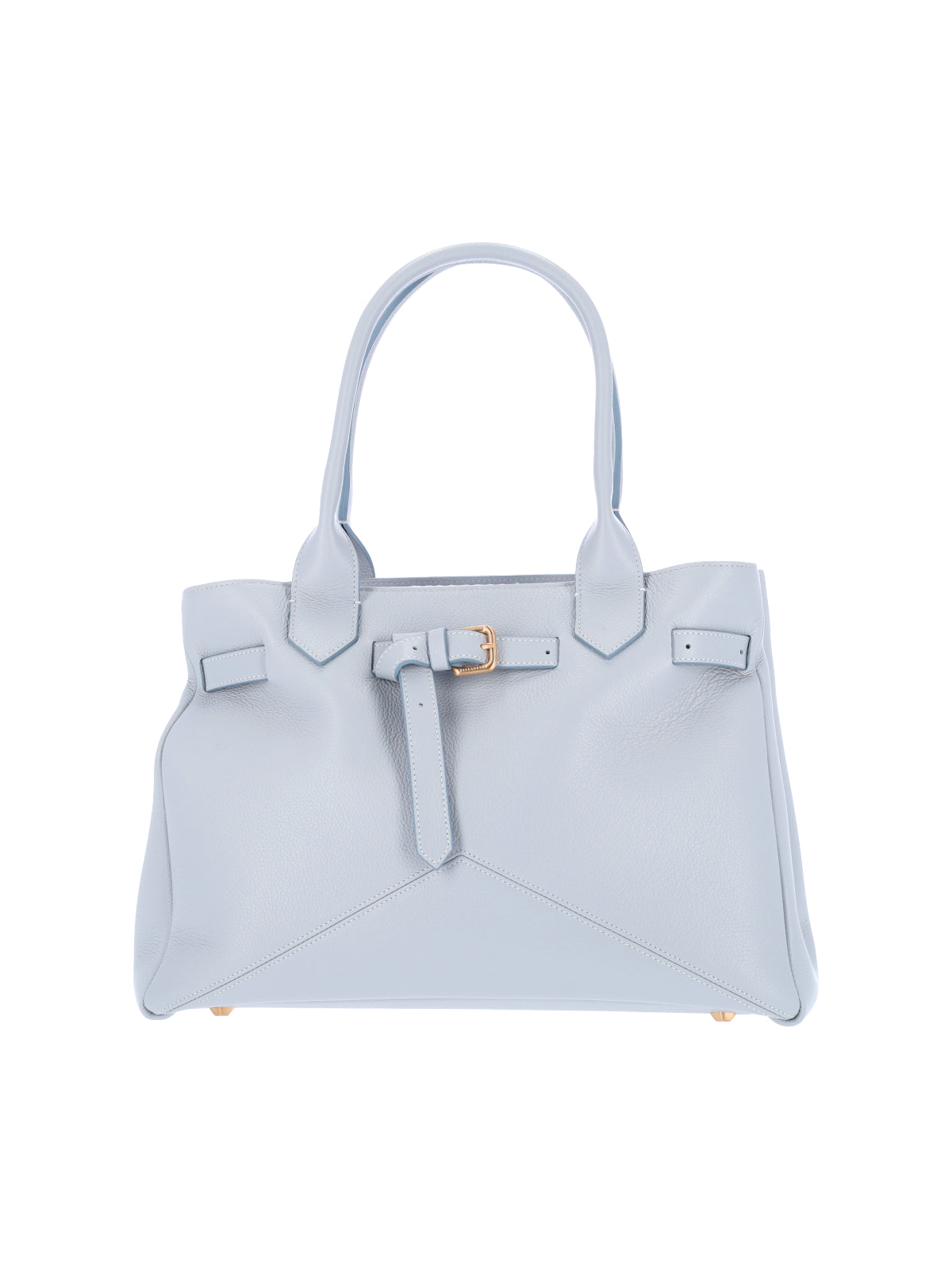 Structured Light Blue Calf Leather Tote With Adjustable Buckle