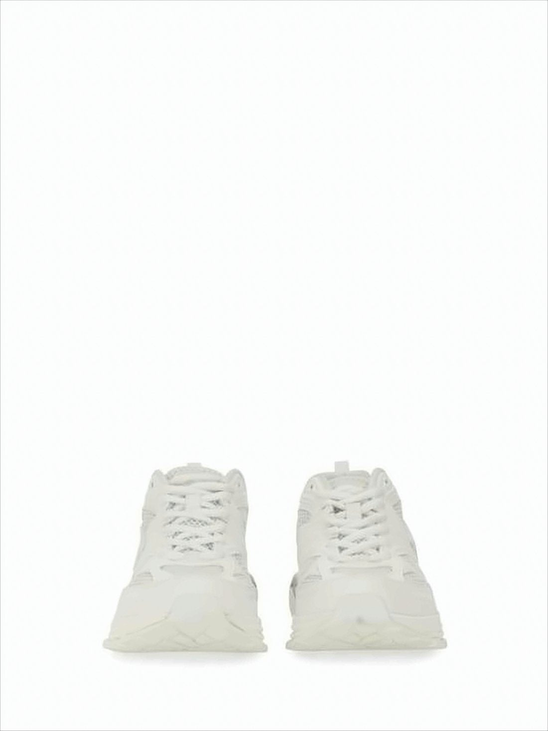 White Polyester Sneakers with Mesh Accents