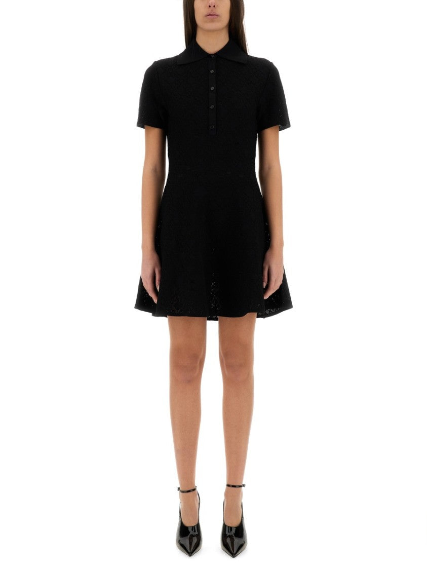 Textured Jacquard Polo Style Dress