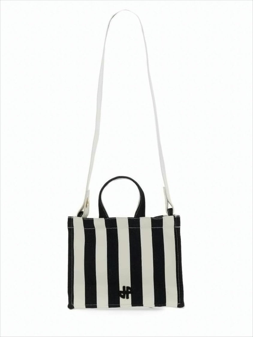 Rectangular Black and White Striped Tote Bag